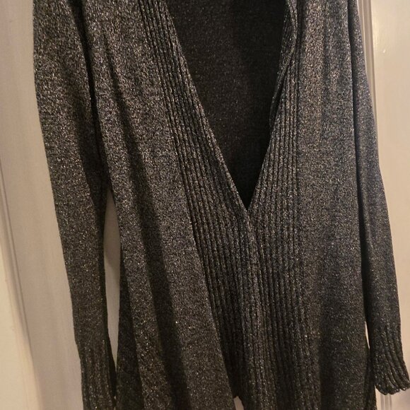 BELLDINI Black & Silver Metallic Open Cardigan Sweater SIZE L - Picture 1 of 6